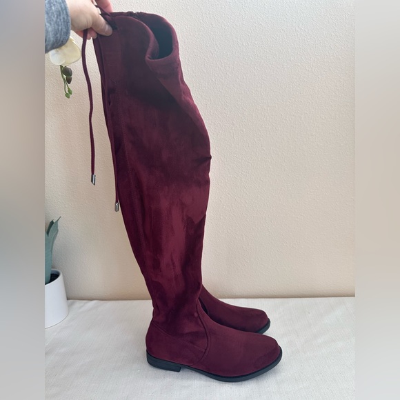 New TOP Moda Wine Microsuede Over The Knee Flat Boots Women’s 6.5 - Picture 4 of 14